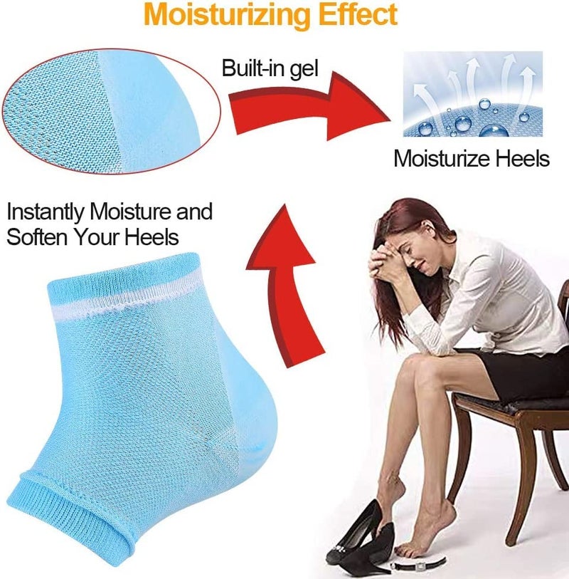 CGBOOM Moisturizing Gel Heel Socks Vented Unisex Day Night Toe Open Feet Care Dry Skin (2P_BlueWhite) - Image 3